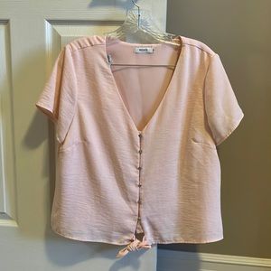 Ricki’s Blush Pink Button Down Tie Short Sleeve Shirt Size 10